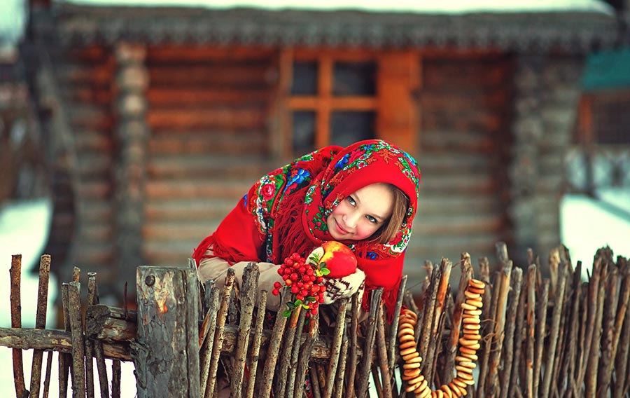 Sexy girl Women in Slavic costumes in Wuhan